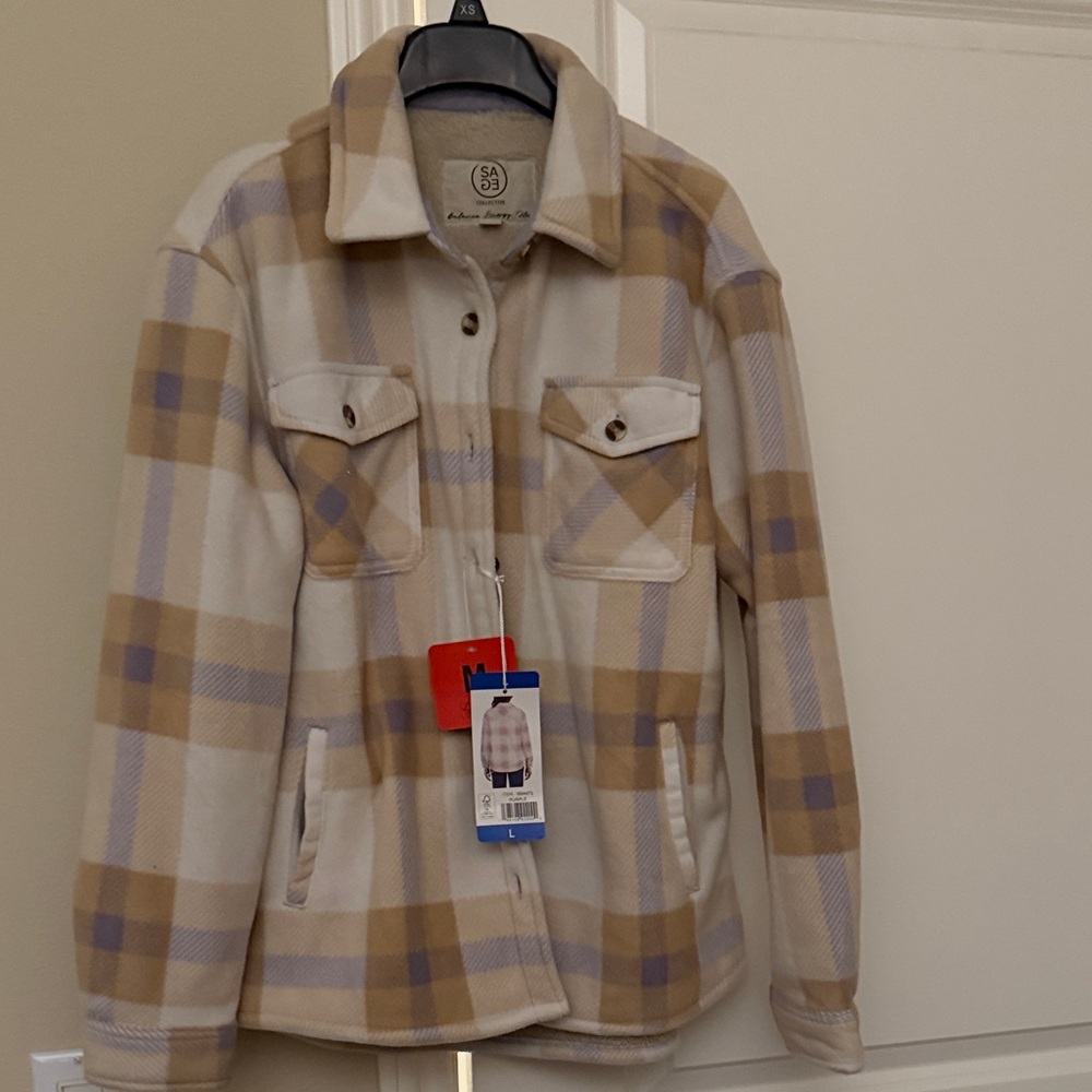 Sage Plaid Teddy Jacket - Cream and Tan